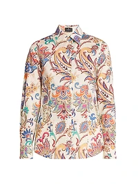 Tapestry Floral Stretch Cotton Long-Sleeve Shirt