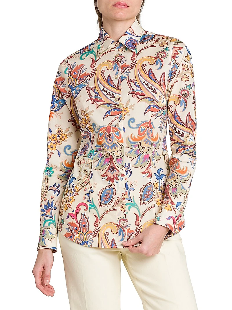 Tapestry Floral Stretch Cotton Long-Sleeve Shirt