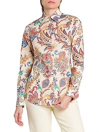 Tapestry Floral Stretch Cotton Long-Sleeve Shirt