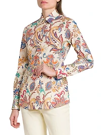 Tapestry Floral Stretch Cotton Long-Sleeve Shirt