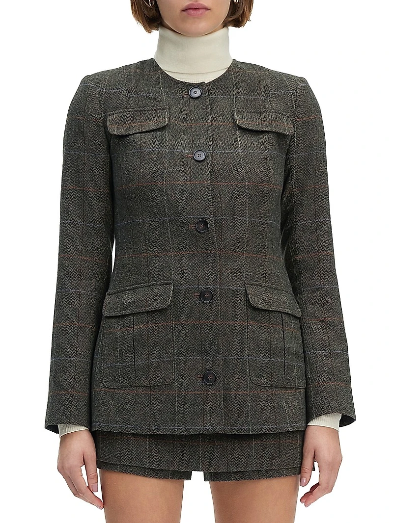 The Spencer Plaid Collarless Jacket