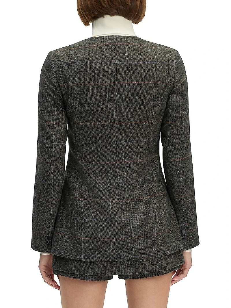 The Spencer Plaid Collarless Jacket