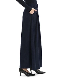 The Gabby Pinstriped Belted Maxi Skirt