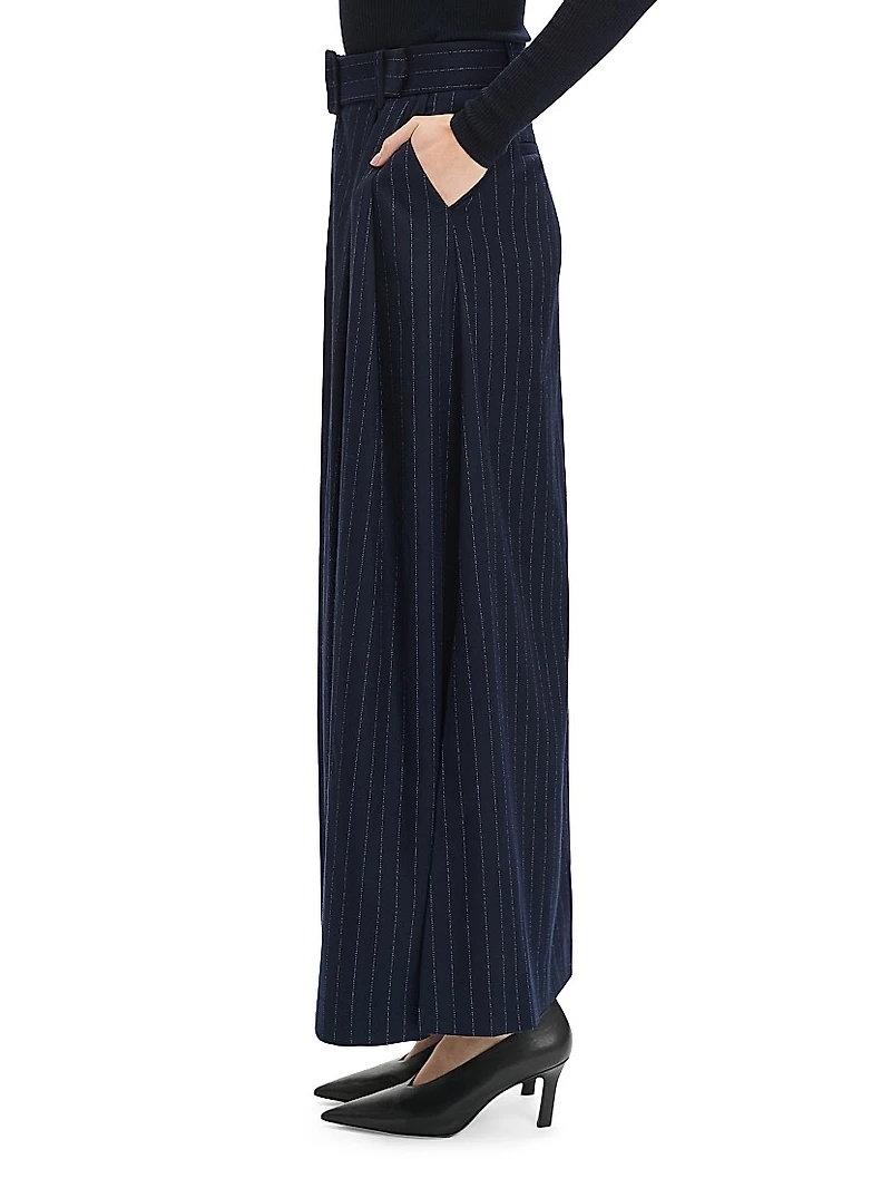 The Gabby Pinstriped Belted Maxi Skirt