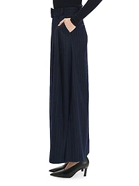 The Gabby Pinstriped Belted Maxi Skirt