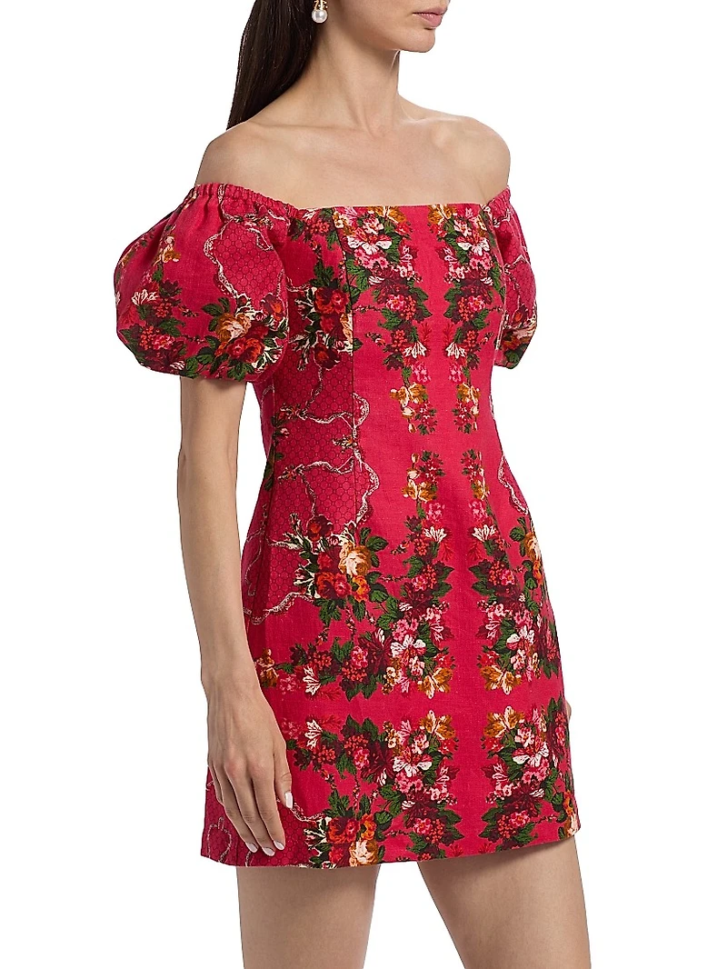 Tully Floral Linen Off-the-Shoulder Minidress