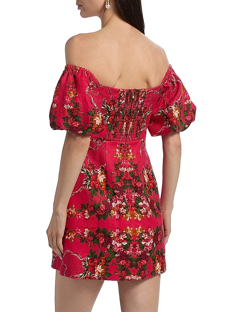 Tully Floral Linen Off-the-Shoulder Minidress