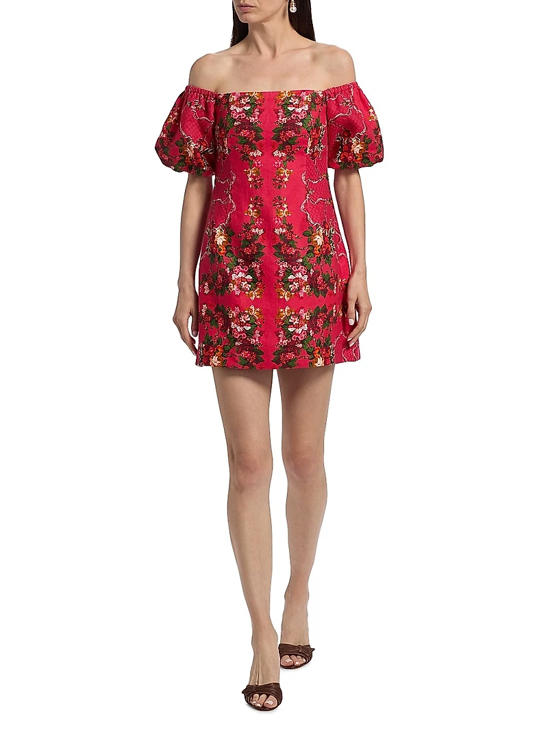 Tully Floral Linen Off-the-Shoulder Minidress