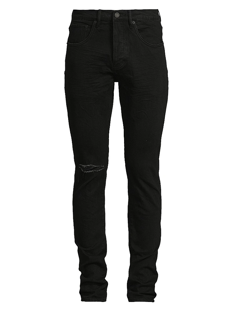 P002 Knee Slit Rinse Slim Jeans