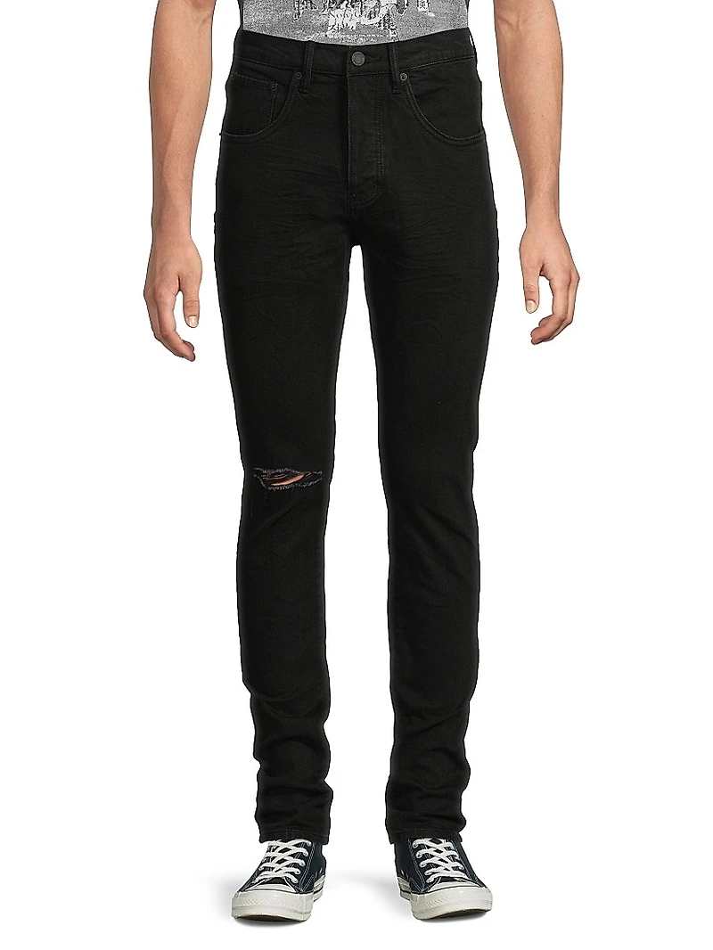P002 Knee Slit Rinse Slim Jeans