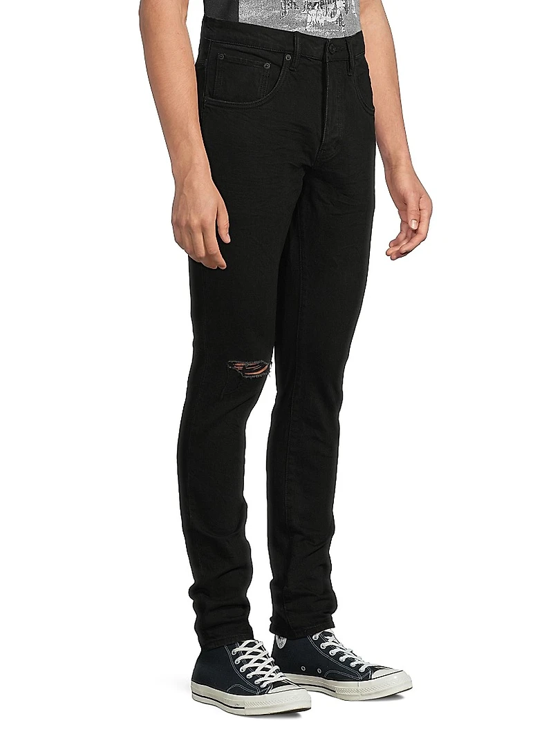 P002 Knee Slit Rinse Slim Jeans