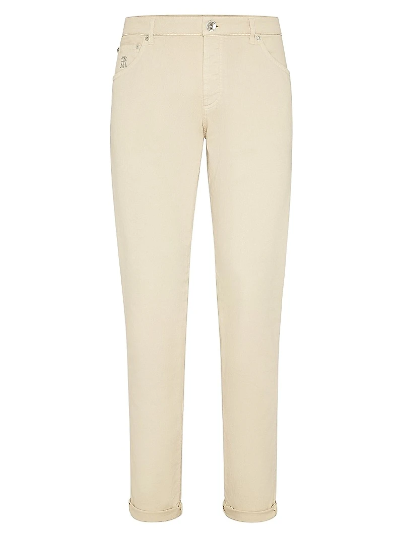 Garment Dyed Slim Fit Trousers Comfort Cotton Lightweight Denim