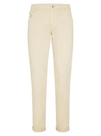 Garment Dyed Slim Fit Trousers Comfort Cotton Lightweight Denim