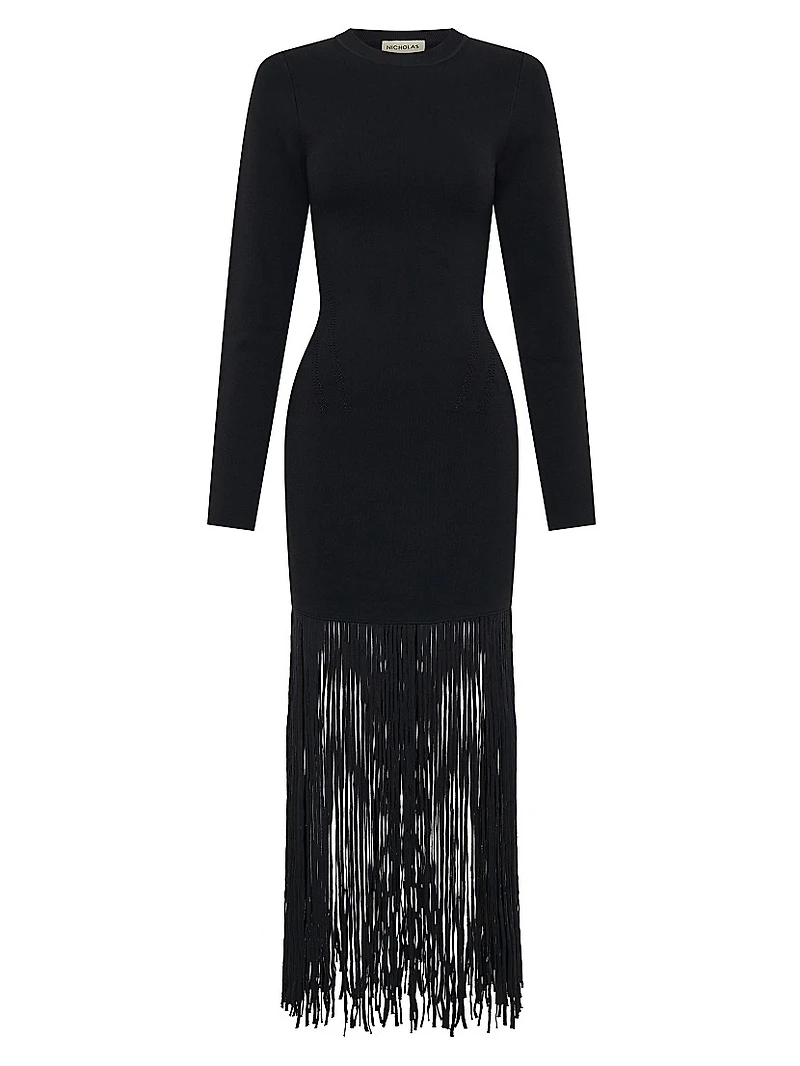 Fiorella Fringe-Trimmed Bodycon Dress
