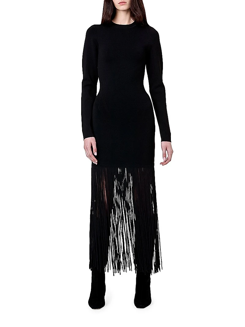Fiorella Fringe-Trimmed Bodycon Dress