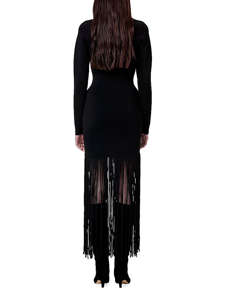 Fiorella Fringe-Trimmed Bodycon Dress
