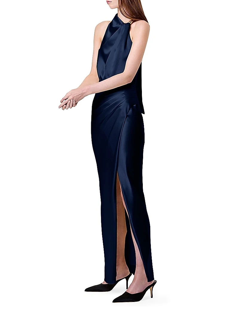 Galilea Satin Draped Maxi Dress