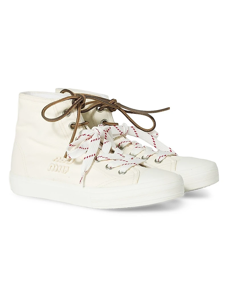 Washed Denim High-Top Sneakers