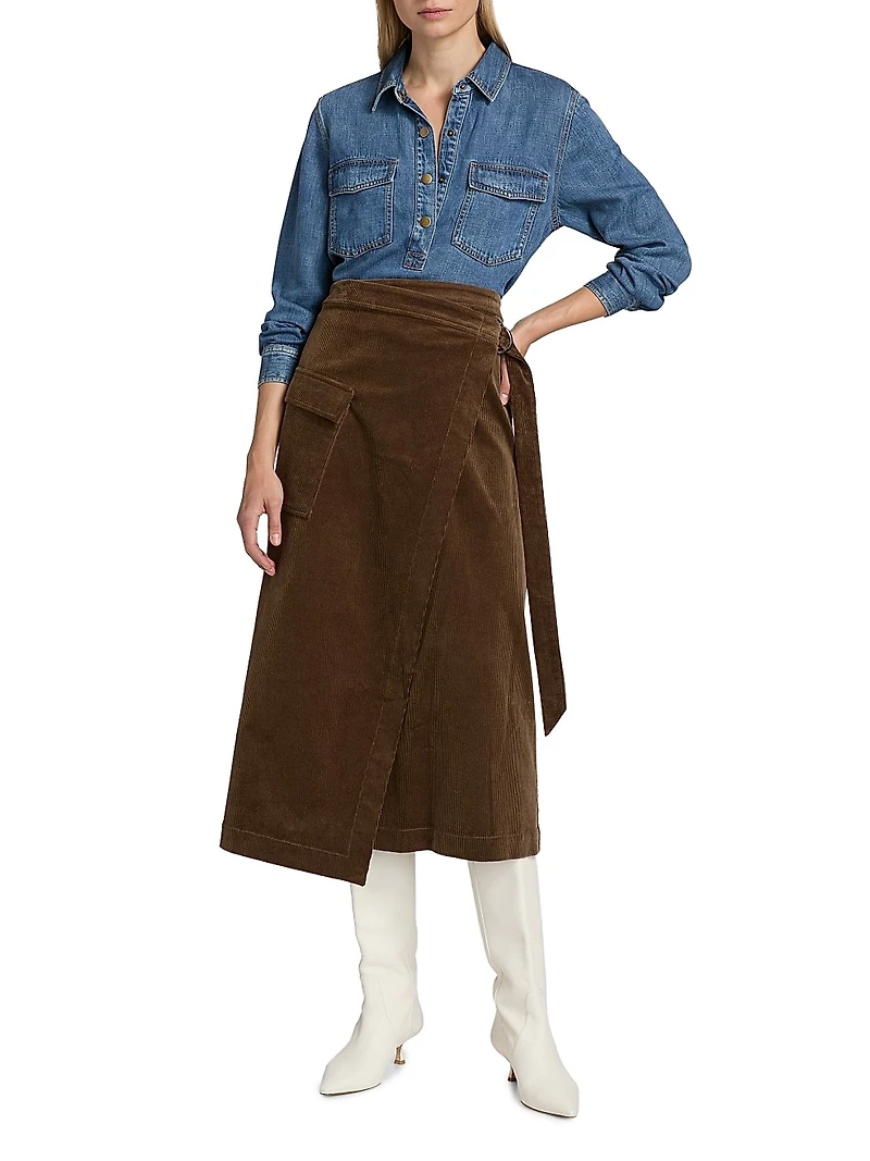 Graciels Stretch Corduroy Wrap Midi-Skirt