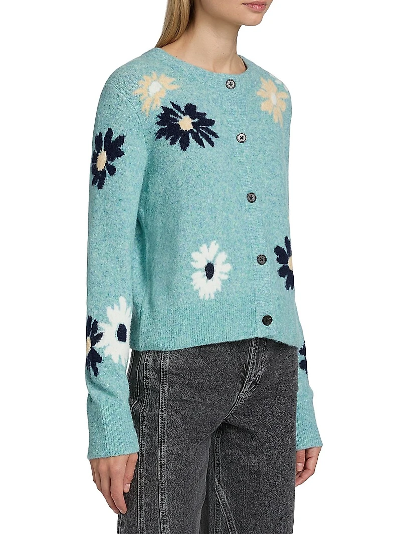 Millie Floral-Intarsia Wool-Blend Cardigan