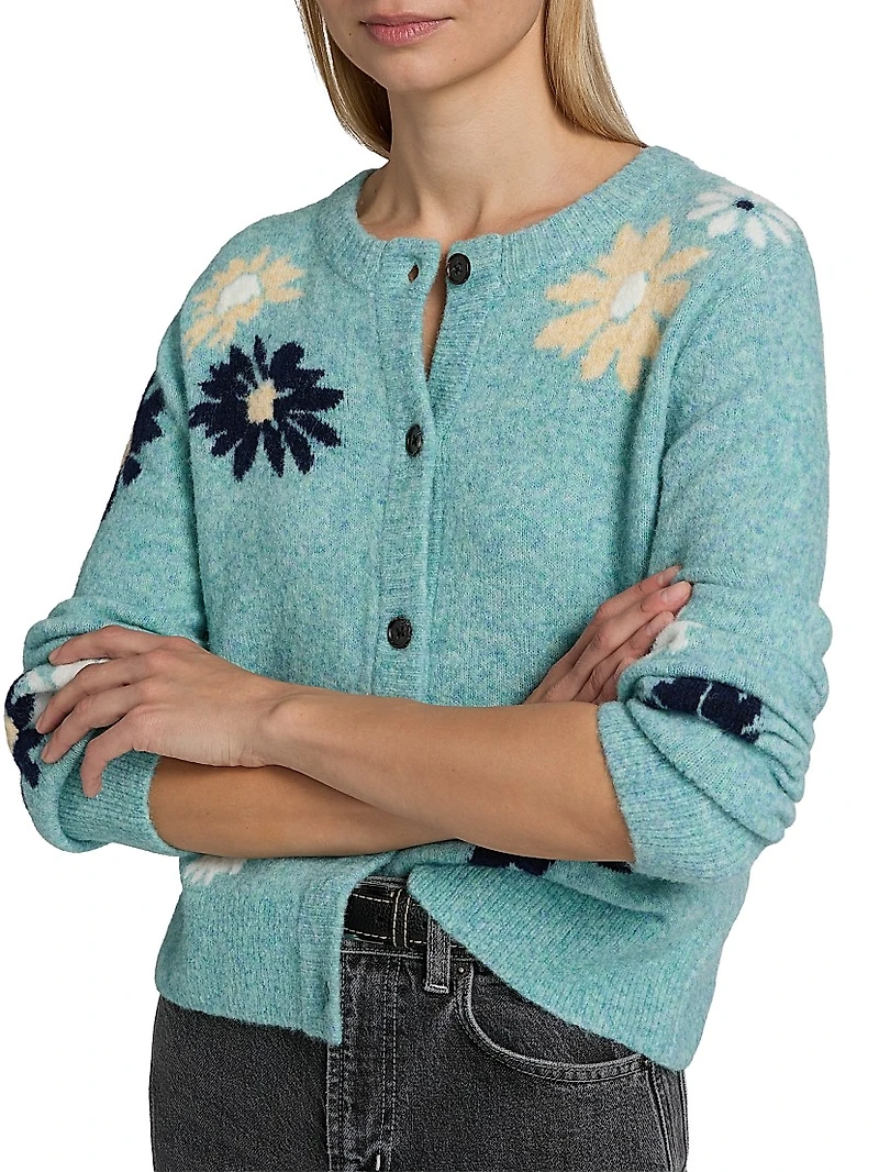Millie Floral-Intarsia Wool-Blend Cardigan