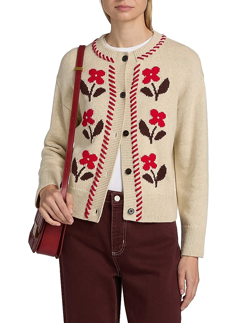 Mavie Floral-Knit Wool-Blend Cardigan
