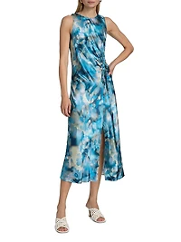 Gabriella Watercolor Sleeveless Midi-Dress