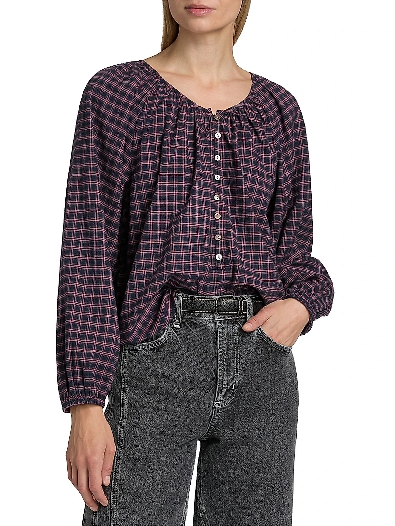 Indi Plaid Cotton-Blend Top