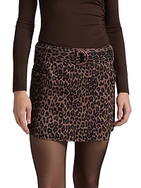 Deanna Leopard Print Stretch-Cotton Miniskirt