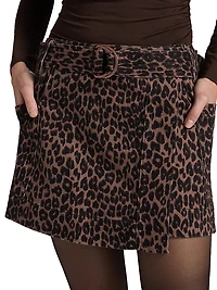 Deanna Leopard Print Stretch-Cotton Miniskirt