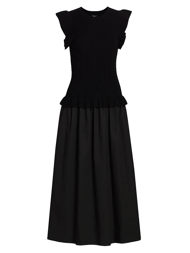 Deirdre Ruffled Mixed-Media Midi-Dress