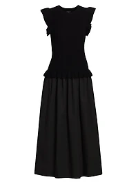 Deirdre Ruffled Mixed-Media Midi-Dress