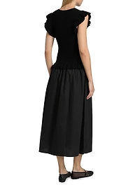 Deirdre Ruffled Mixed-Media Midi-Dress
