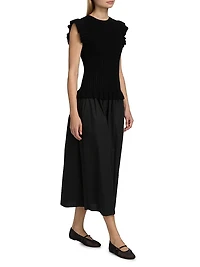 Deirdre Ruffled Mixed-Media Midi-Dress