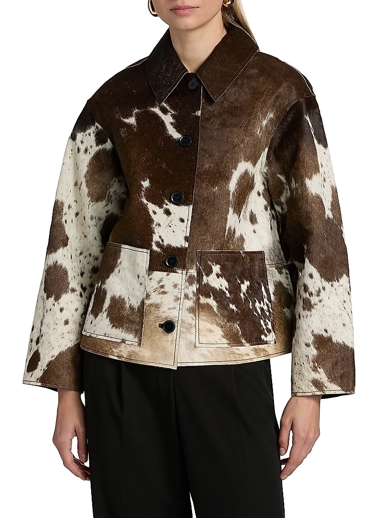 Haisley Abstract Print Leather Jacket