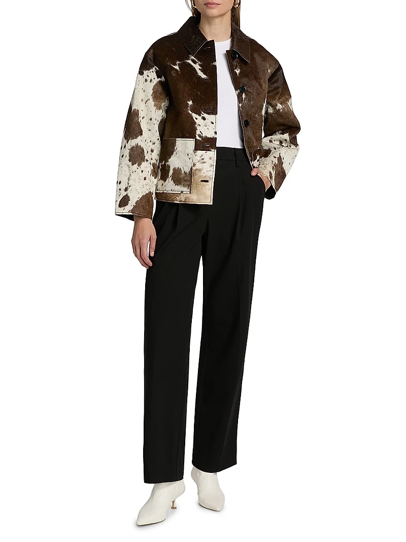 Haisley Abstract Print Leather Jacket