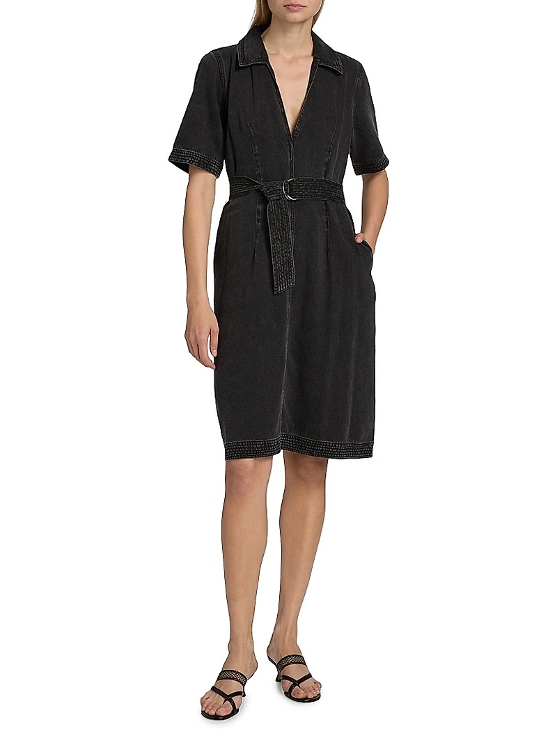 Mavis Belted Denim Knee-Length Dress