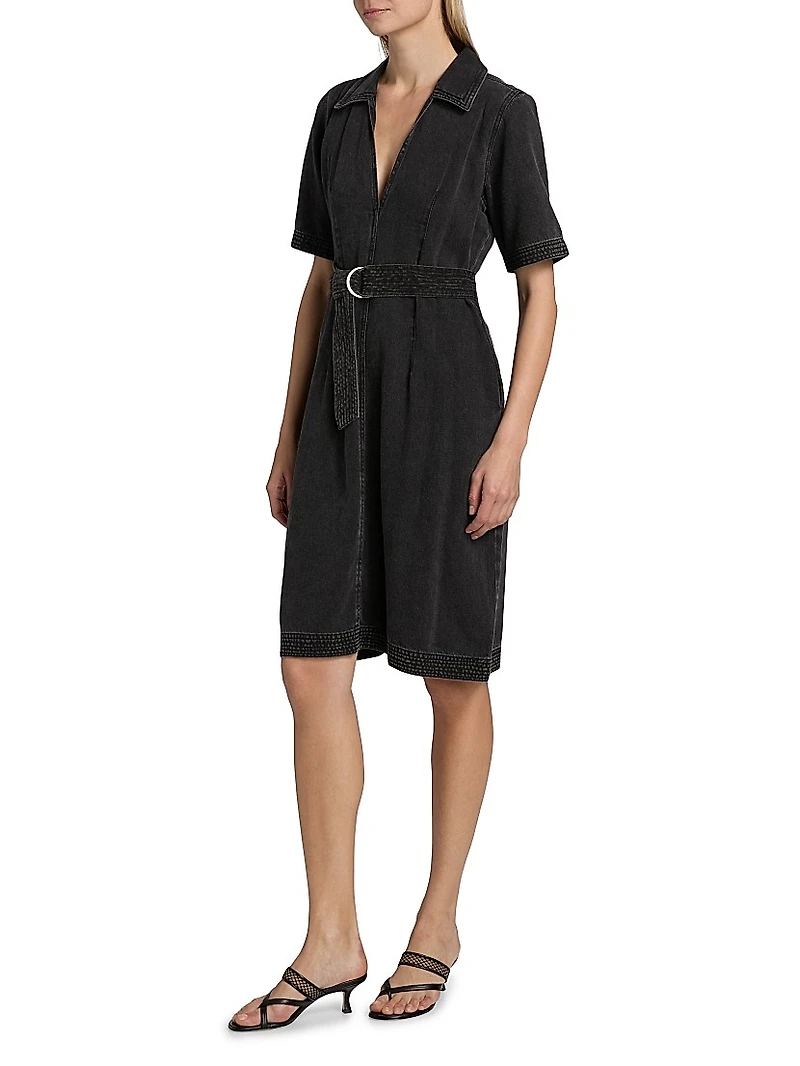 Mavis Belted Denim Knee-Length Dress