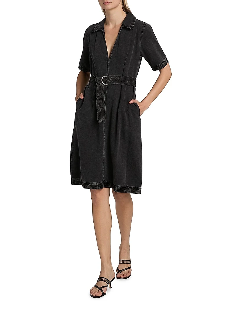 Mavis Belted Denim Knee-Length Dress