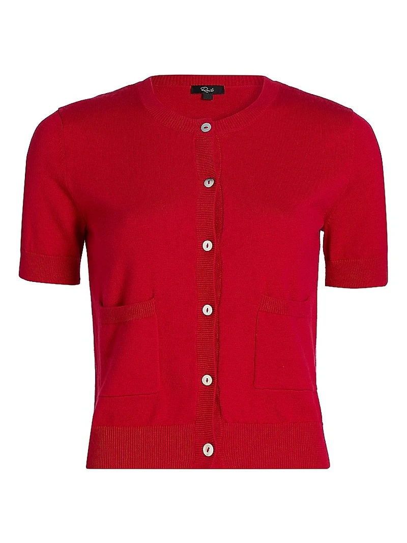 Aisley Short-Sleeve Cotton-Cashmere Cardigan