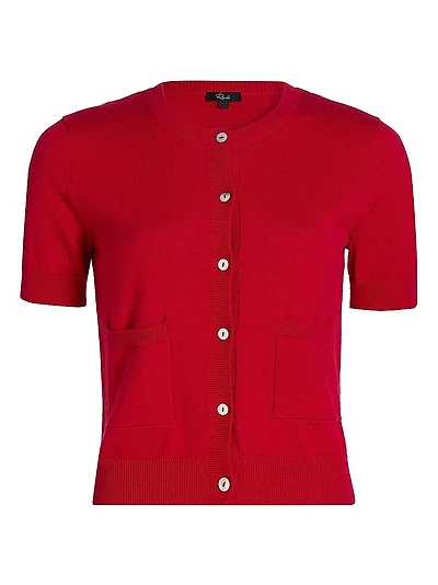 Aisley Short-Sleeve Cotton-Cashmere Cardigan