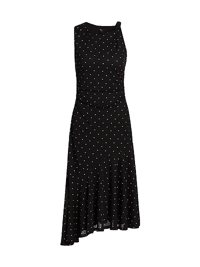 Daija Asymmetric Polka Dot Knit Midi-Dress