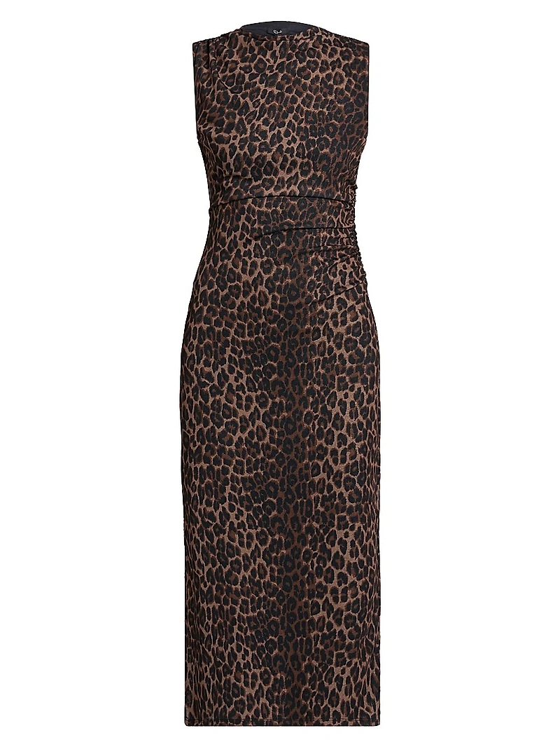 Rebecca Leopard Print Ruched Midi-Dress