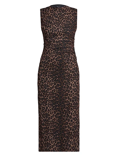 Rebecca Leopard Print Ruched Midi-Dress