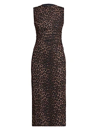 Rebecca Leopard Print Ruched Midi-Dress
