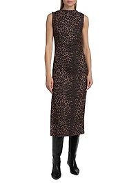 Rebecca Leopard Print Ruched Midi-Dress