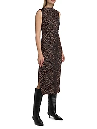 Rebecca Leopard Print Ruched Midi-Dress