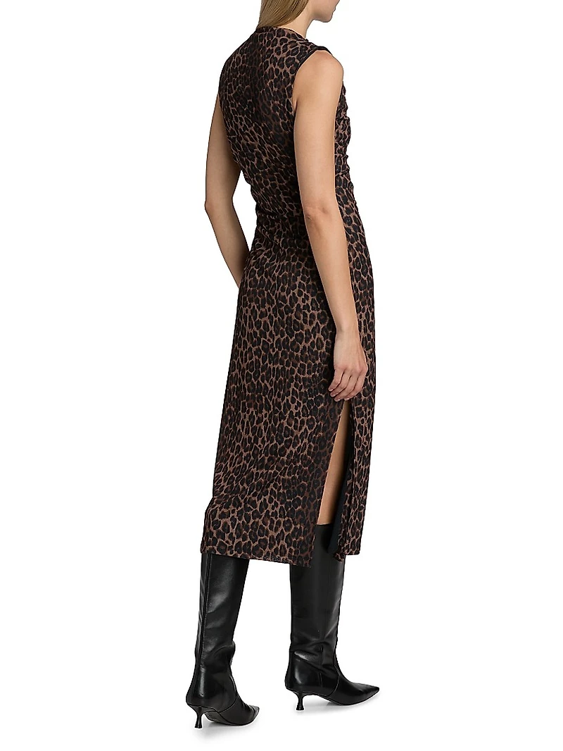 Rebecca Leopard Print Ruched Midi-Dress