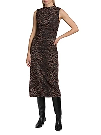 Rebecca Leopard Print Ruched Midi-Dress