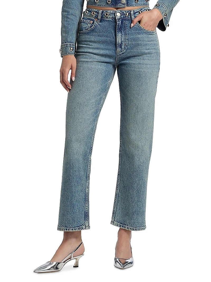 Topanga Stud High-Rise Straight Ankle Jeans